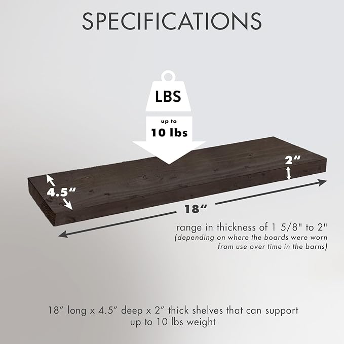Urban Legacy Reclaimed Barnwood Planks | Floating Shelves for Wall w/Flush Mount Shelf Bracket Set Included | Set of 2 (Coffee Bean, 18"x 4.5"x 2")-Ruum Studio Home