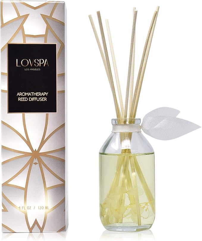 LOVSPA Reed Diffuser Set, Amber Romance Scented Oil Diffuser with Sticks, Home Fragrance Accessories for Bathroom Shelf Decor, Aroma Diffusers for Home or Office Fall Decor, USA Made-Ruum Studio Home
