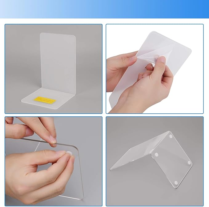 Lulonpon 6 Pieces Book Ends, Bookend, Books Ends for Shelves, Books Ends for Heavy Books, Clear Bookends, Acrylic Bookends for School, Library,Desktop Organizer and Book Shelves-Ruum Studio Home