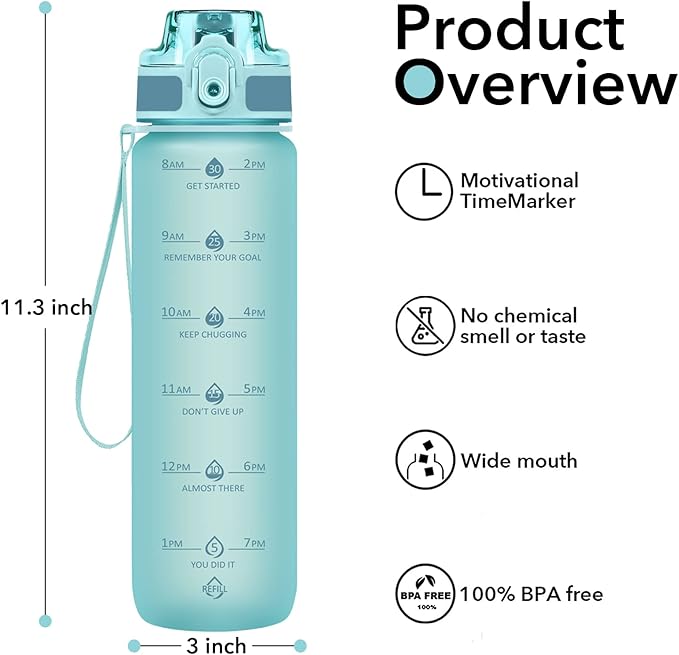 32oz Motivational Water Bottles with Time Marker & Fruit Strainer, Transparent Gradient Color Water Bottle with Times to Drink, Leakproof & BPA Free, Reusable Bottle with Strap (No Straw)-Ruum Studio Home