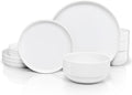 Ceramic Dinnerware Set, 12-Piece Service for 4, Soup Bowls (31.5 oz), Salad Plates (7.5"), Dinner Plates (10.5"), Round, Microwave and Dishwasher Safe, White, Cambridge Classics-Ruum Studio Home