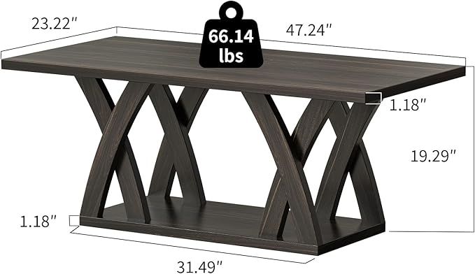 47” Wood Coffee Tables for Living Room Rustic Stands with Storage Shelf Brown Coffee Tables for Living Room. Farmhouse Center Stands with Shelf Farmhouse Rectangle Center Table-Ruum Studio Home