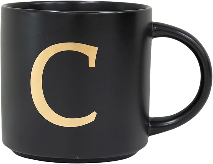 COLLECTIVE HOME - Monogram Ceramic Mugs, 15 oz Golden Initial Black Coffee Cups, Elegant Alphabet Tea Mugs, Elegant Personalized Mug with Gift Box, Unique Mug with Double Side Capital Lette (C)-Ruum Studio Home