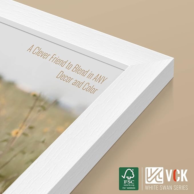 VCK 27x40 Solid Wood Poster Frames Set of 3, Exclusive Woodgrain White Picture Frame, Wall Mounting Hanging-Ruum Studio Home