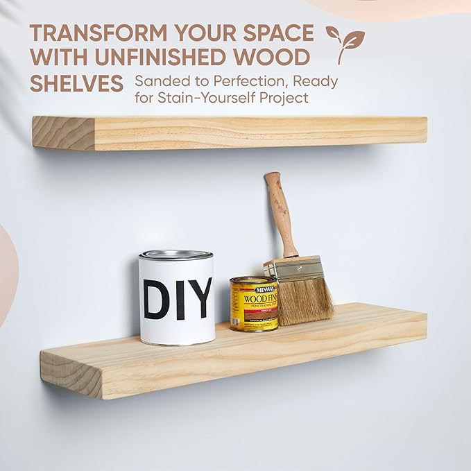 Homeforia 24 inch Natural Floating Shelf, High End Solid Real Wood 24inch Small Floating Shelves for Wall Mounted, Natural Wooden Floating Shelves, Heavy Duty Bracket, 24 X 6.5 X 1.75 in, Set of 2-Ruum Studio Home