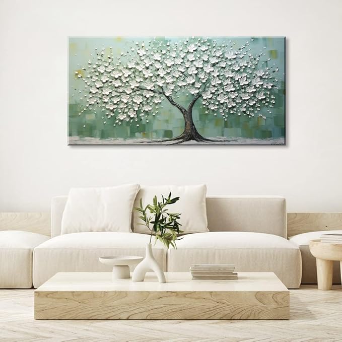 LASMOND Turquoise Tree of Life Wall Art for Living Room Canvas Prints Artwork Modern Abstract Bedroom Office Painting Decor (46x23 Inches)-Ruum Studio Home