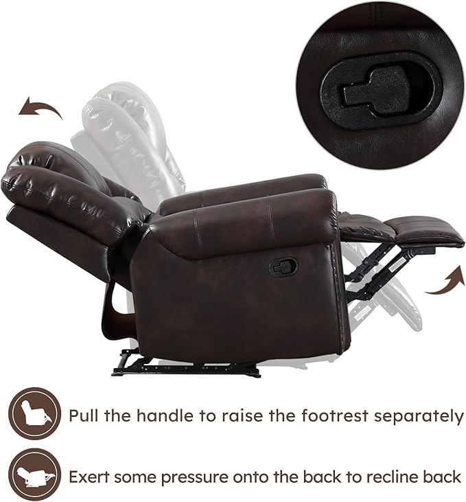 CANMOV Leather Recliner Chair Set of 2, Classic and Traditional Manual Recliner Chair with Comfortable Arms and Back,Manual Single Recliner Sofa for Living Room, Dark Brown-Ruum Studio Home