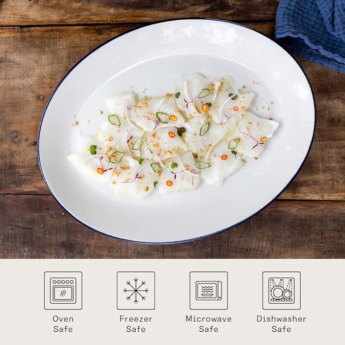 Made In Cookware - Serving Platter - White With Navy Rim- Porcelain England-Ruum Studio Home