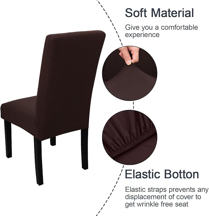 JQinHome 4 Pcs Dining Chair Slipcover,High Stretch Removable Washable Chair Seat Protector Cover for Home Party Hotel Wedding Ceremony (Pack of 4, Coffee)-Ruum Studio Home