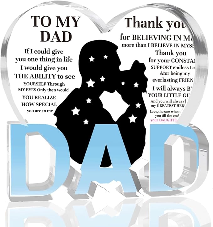 Best Dad Ever Gift from Daughter Son - Acrylic Heart-Shaped Plaque Father’s Day Birthday Gift - Unique Keepsake Desk Decor with Personalized Message-Ruum Studio Home