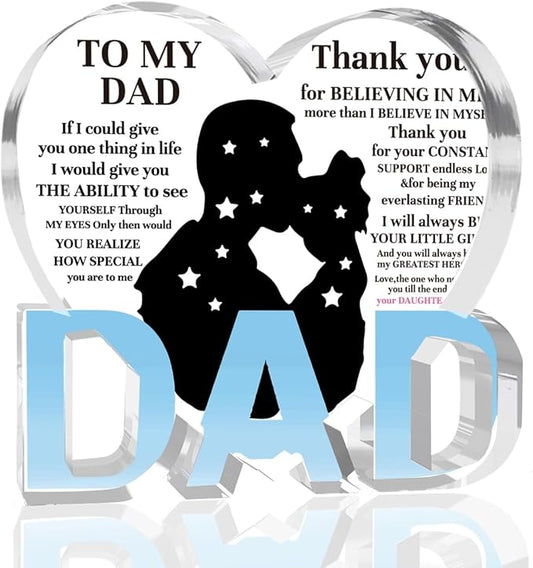 Best Dad Ever Gift from Daughter Son - Acrylic Heart-Shaped Plaque Father’s Day Birthday Gift - Unique Keepsake Desk Decor with Personalized Message-Ruum Studio Home