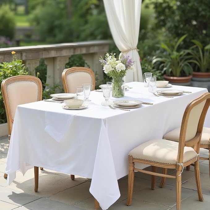 sancua Rectangle Tablecloth - 60 x 84 Inch - Stain and Wrinkle Resistant Washable Polyester Table Cloth, Decorative Fabric Table Cover for Dining Tables, Buffet Parties and Camping, White-Ruum Studio Home