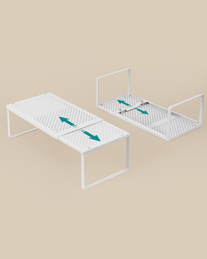 SONGMICS Spice Racks, Set of 2 Expandable Kitchen Countertop Shelves, Small Cupboard Organizers, Metal, Space-Saving Tabletop Shelves, Matte White UKCS402W01-Ruum Studio Home