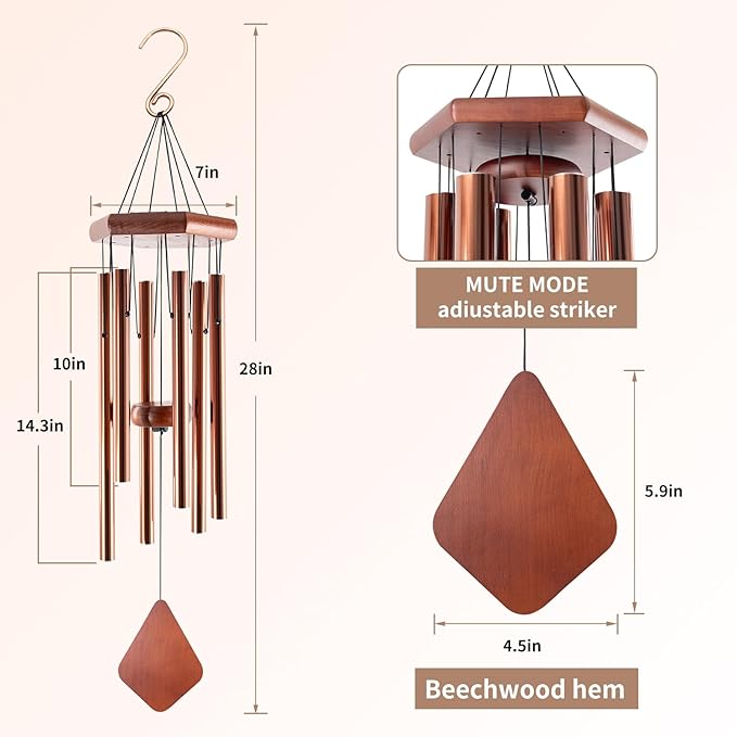 Small Wind Chimes for Outside, 28 Inches Wind Chimes Outdoor Tuned Soothing Melody, Sympathy Wind Chimes for Mom/Housewarming, Bronze Wind Chimes Outside Decoration.-Ruum Studio Home