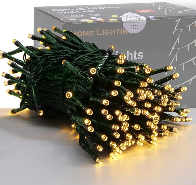 Home Lighting 66ft Christmas Decorative Mini Lights, 200 LED Green Wire Fairy Starry String Lights Plug in, 8 Lighting Modes, for Indoor Outdoor Xmas Tree Wedding Party Decoration (Warm White)-Ruum Studio Home