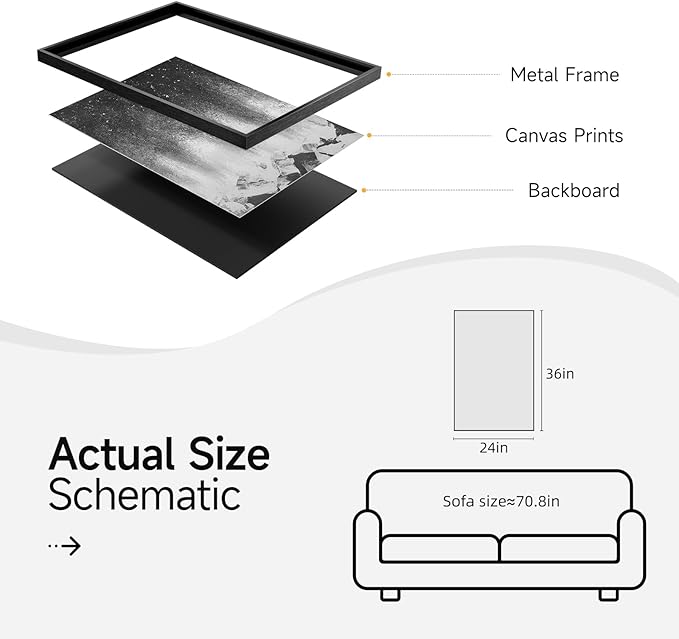 Framed Black and White Abstract Wall Art, Modern Large Canvas Paintings Artwork for Walls, Minimalist Abstract Starry Night Art Prints Pictures for Living Room Hallway Bedroom Office Bathroom Wall Decor 24x36 Inch-Ruum Studio Home