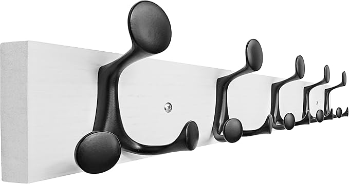 SKOLOO 24-Inch White Wood Coat Rack Wall Mount with 5 Triple Hooks - Ideal for Family Entrances, Classrooms, and Pet Supplies Storage - Perfect Coat Hooks for Wall-Ruum Studio Home