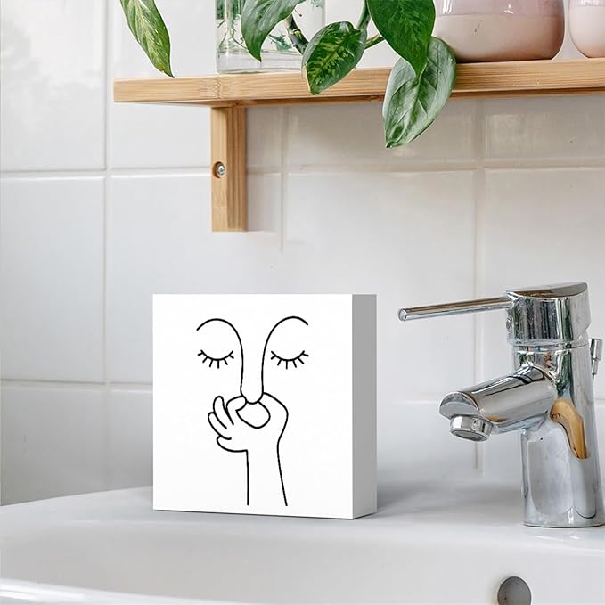 Funny Bathroom Decor, Black and White Bathroom Decor, Boho Dorm Decoration, Dorm Room Decoration for Shelves, Wooden Box Decorations Sign for Home Farmhouse Office Living Room Table Shelf-Ruum Studio Home