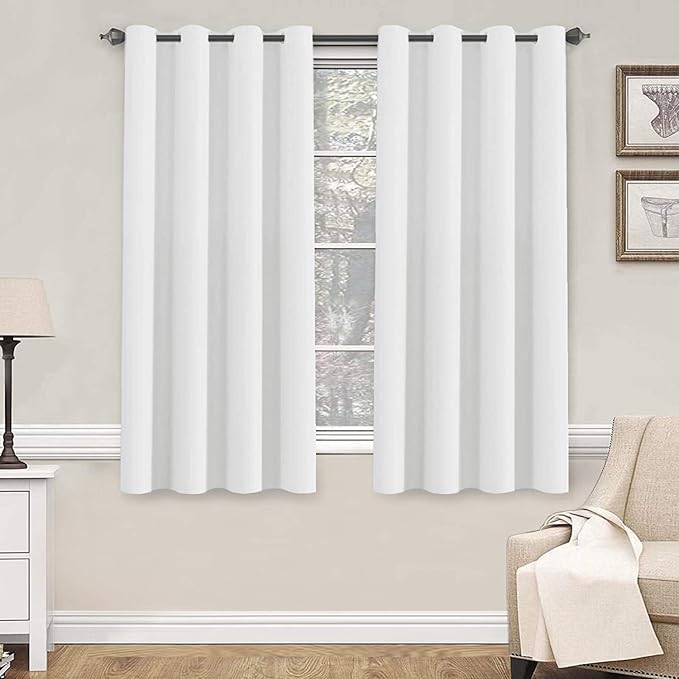 H.VERSAILTEX Pure White Curtains 63 inch Length Window Treatment Panels for Living Room Thermal Insulated Grommet Curtain Drapes (Set of 2)-Ruum Studio Home