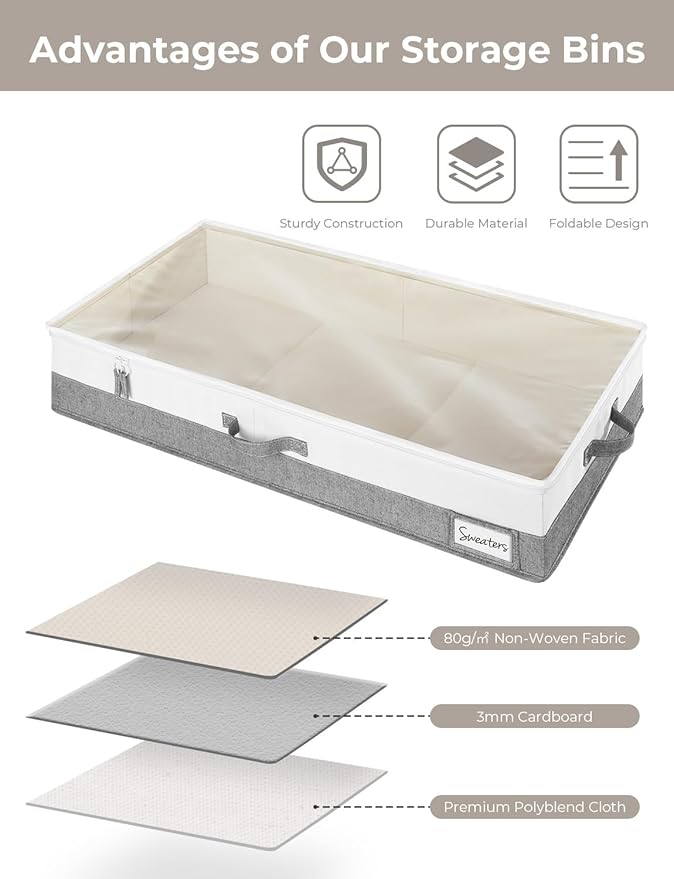 StorageWorks Large Under Bed Storage Containers with Handles and Label Holder, 2 Pack Ultra-thick Fabric Underbed Bins, Closet Organizer for Clothes, Blankets, Sweater-Ruum Studio Home