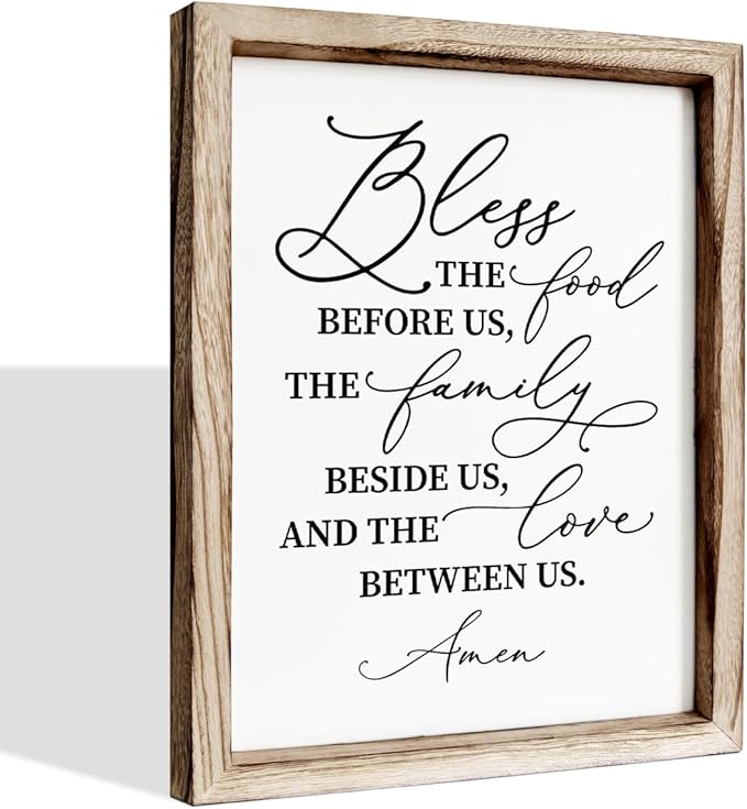 Christian Wooden Wall Sign, Dining Room Decors, Farmhouse Decor for Kitchen, Rustic Home Decor, Framed Wall Plaque Sign 15 * 11.5 inches, Bless the Food Before Us-Ruum Studio Home