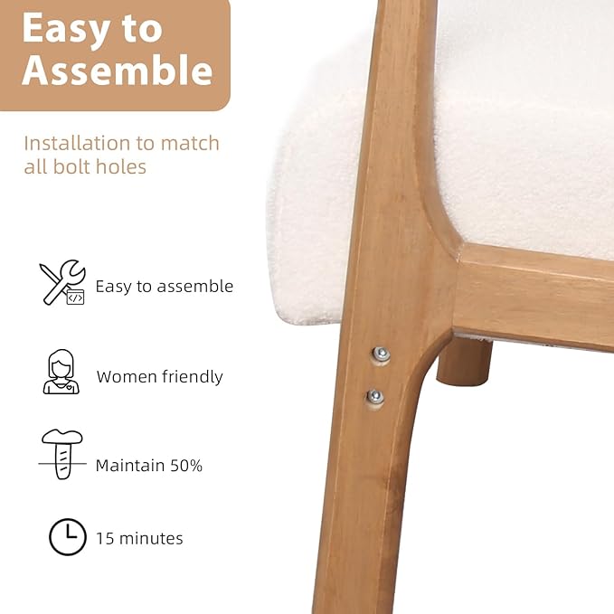 INZOY Mid Century Modern Accent Chair with Lamb Wool Fabric, Upholstered Living Room Chairs with Waist Cushion, Reading Armchair for Bedroom Sunroom, White-Ruum Studio Home
