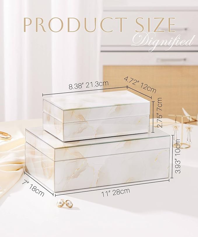 Homde Glass Decorative Storage Box: Set of 2 Boxes for Home Decor - Large Organizer with Lids for Decorations-Ruum Studio Home