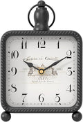 Vintage Black Table Clock on Stand, Desk and Shelf Decor Clock, French Rustic Style Non-Ticking Mantel Clocks for Farmhouse, Living Room, Bedroom, Bedside, Gift (8.5" H x 5.5" W)-Ruum Studio Home