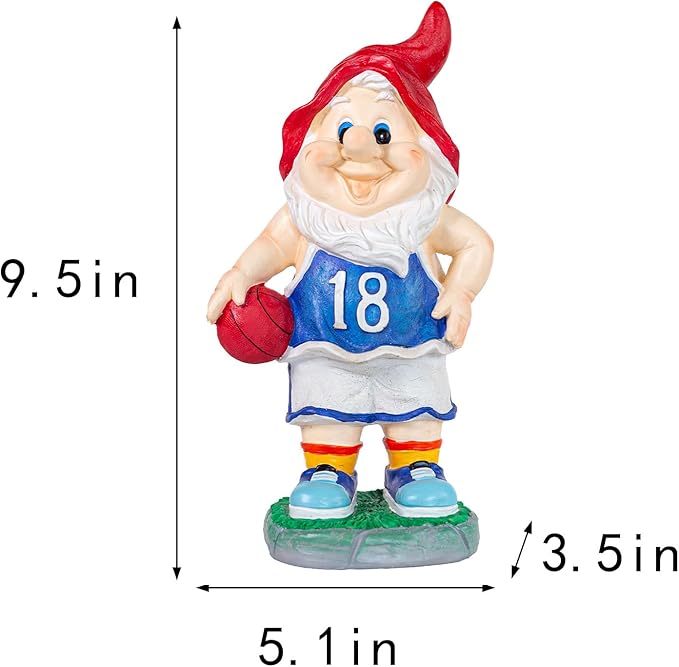 Outdoor Garden Sculpture Sports Garden Gnome with Basketball, 9.5 Inch Decorative Resin Statue, Red and Blue Jersey, Indoor Outdoor Decor A for Basketball Enthusiasts-Ruum Studio Home