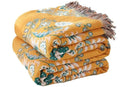 Boho Throw Blanket for Bed,100% Cotton Ultra Soft Lightweight Muslin 4-Layer Breathable Woven Throws 60''x 80'' Blanket Yellow Floral Printed Farmhouse Decor Bed Blankets-Ruum Studio Home