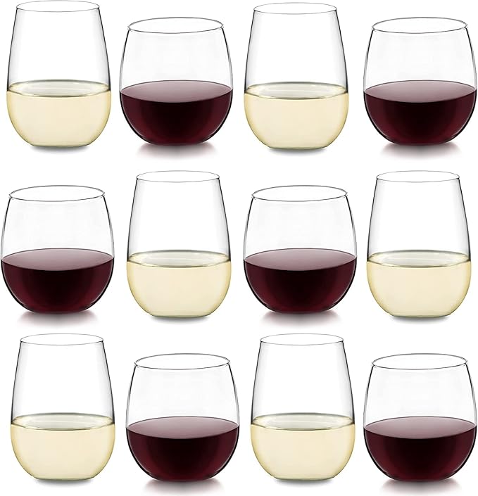 Libbey Stemless Wine Glasses Set of 12, Dishwasher Safe Set Of Wine Glasses, Perfect for Cocktails, Water, and Outdoor Glassware-Ruum Studio Home