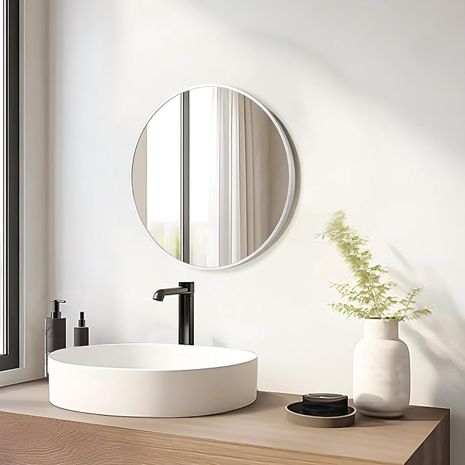 Fabuday Silver Circle Mirror for Wall 20 inch - Round Mirror for Bathroom, Entryway, Living Room, Hallway, Bedroom Decor, Small Matte Frame Mirrors-Ruum Studio Home