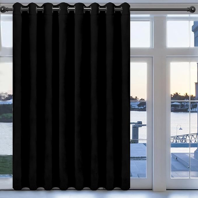 Easy-Going Blackout Door Curtains for Bedroom, Solid Thermal Insulated Grommet and Noise Reduction Window Drapes, Room Darkening Curtains for Living Room, 1 Panel (100x96 in, Black)-Ruum Studio Home
