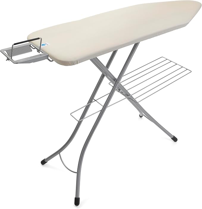 Brabantia Size C Ironing Board (49 x 18in) 7 Height Options, Adjustable Steam Iron Rest Holder & Linen Rack (Ecru) Non-Slip Feet, Anti-Collapse Child Locks-Ruum Studio Home