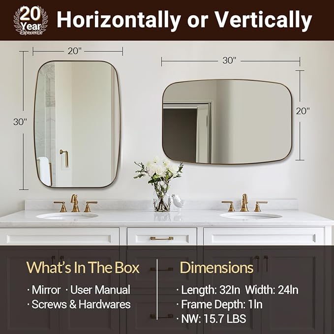 ANDY STAR Oval Mirrors for Bathroom, 20x30 Bronze Bathroom Vanity Mirror with Metal Frame, Oil Bronze Oblong Mirror for Over Sink, Modern Anti Rust Wall Mounted-Ruum Studio Home