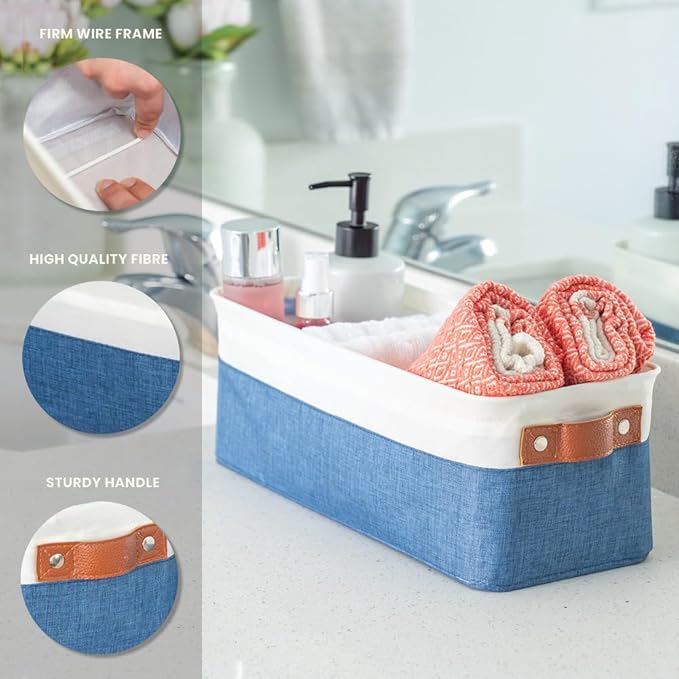 OrganiHaus Narrow Storage Bins 15x06in, Small Closet Bins for Shelves, Bathroom Storage Baskets for Shelves, Narrow Baskets, Fabric Organizer with Handles, Toilet Paper Organizer - 2 Pack, Navy Blue-Ruum Studio Home
