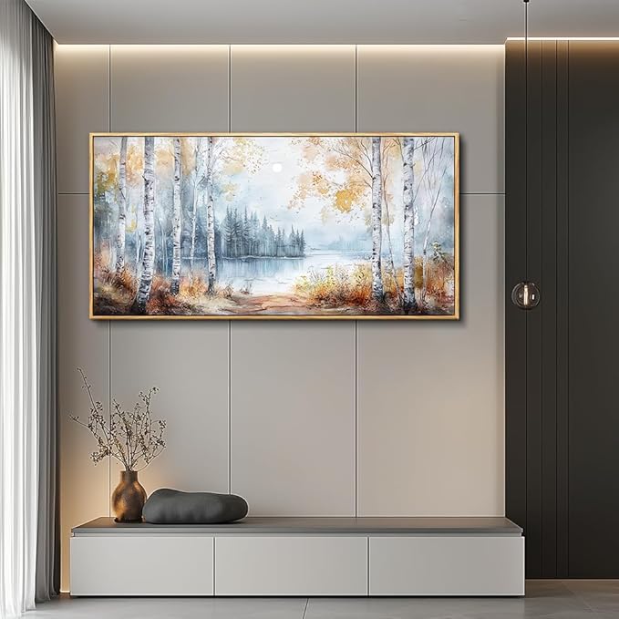 PHAOHUAXM Large Canvas Wall Art For Living Room Wall Decor For Bedroom Office Decorations Trees Forest Landscape Painting Lake view Wall Pictures Modern Room Home Decor Artwork Wood Framed 24x48 In-Ruum Studio Home