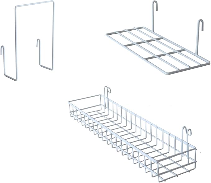 FRIADE Wall Grid Panel Hanging Basket with Hooks,Bookshelf,Display Shelf,Wall Organizer and Storage Shelf for Home Supplies,1 Set of 3 (White)-Ruum Studio Home
