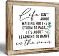 Inspirational Decor Sign, Wooden Plaques Sign Table Decor, Farmhouse Desk Signs, Rustic Home Decorate, Housewarming Decorate, Encouragement Gift, Life isn't About Waiting for the Storm to Pass Signs-Ruum Studio Home