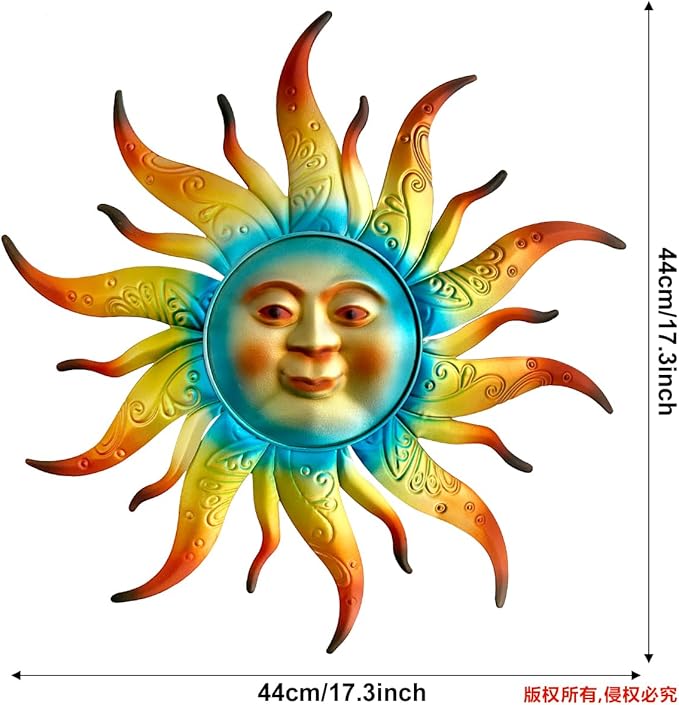 Metal Sun Wall Art Decor - 17.3 inches Outdoor Wall Decor,Sun Face Sculpture for Garden Farmhouse Yard Patio Fence Living Room Bedroom Gift Idea for Family Friends-Ruum Studio Home