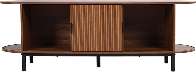 62" Tambour Door TV Stand,Wood Mid Century Modern TV Cabinet for Up to 70“ TV,Curved Edge Long TV Stand with Storage for Bedroom Living Room(Walnut, 62.2inch)-Ruum Studio Home