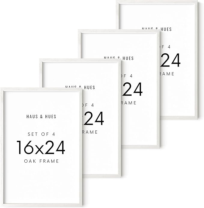 HAUS AND HUES Picture Frames 16x24 - Set of 4 16x24 Picture Frames for Wall, Poster Frames 16x24, 16 x 24 Gallery Wall Frame Set, 16 by 24 Picture Frame Natural Wood Frame (White Frame)-Ruum Studio Home