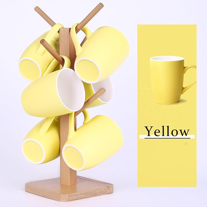 Coffee Mugs Set of 6, 12oz Ceramic Coffee Mugs with Handle, Matte Porcelain Yellow Coffee Mug for Latte, Tea, Cocoa, Cappuccino, Cups for Women Men for Home Restaurant Mug (Yellow)-Ruum Studio Home