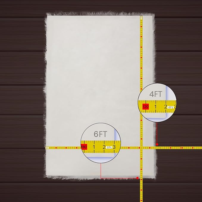 AMTOVO Faux Fur Sheepskin Rug for Living Room, 4 x 6 ft Light Grey Fluffy Area Rug for Bedroom, Playroom, Luxury Room Decor, Rectangle-Ruum Studio Home