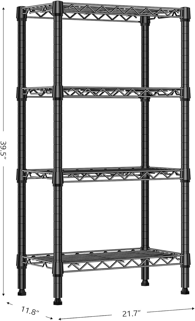 1000 lbs 4 Tier Shelf Metal Storage Shelves Wire Rack Closet Organizers with PP Board for Garage Kitchen Bathroom Laundry Black 11.8" D x 21.7" W x 39.5" H-Ruum Studio Home