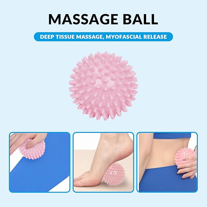 7 in 1 Foam Roller,Products Include Foam shafts,Muscle Roller Bars,Leg Massagers,Fascia Balls,Stretch Bands,8-Shaped Resistance Bands,are Used for Full-Body Relax,Yoga(White Pink Blue) (Pink)-Ruum Studio Home