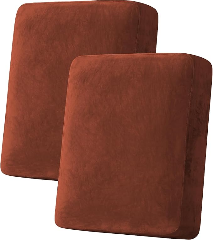 H.VERSAILTEX Velvet Stretch Couch Cushion Cover Plush Cushion Slipcover for Chair Loveseat Sofa Cushion Furniture Protector Seat Cushion Sofa Cover (2 Piece Medium Sofa Cushion Covers, Rust)-Ruum Studio Home
