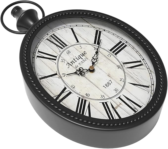 Menterry Small Retro Oval Wall Clock, Antique Old Design, Black Vintage Style, Battery Operated Silent Decor Wall Clocks for Kitchen,Bedroom,Farmhouse,Bathroom (11.2" H x 6.7" W)-Ruum Studio Home