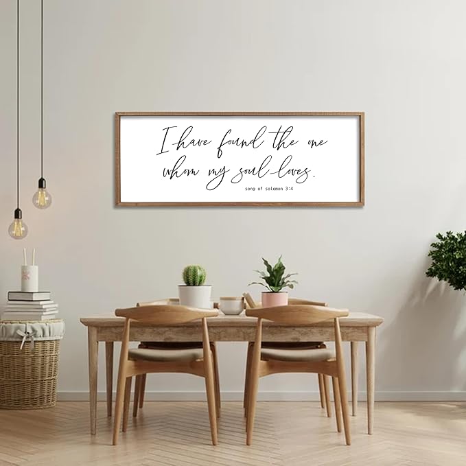 I Have Found The One Whom My Soul Loves Sign Wall Art Decor 40"x15" Modren Master Bedroom Above Bed Wood Framed Song of Solomon 3:4 Large Living Room Bible Verse Wall Hanging (Wood)-Ruum Studio Home