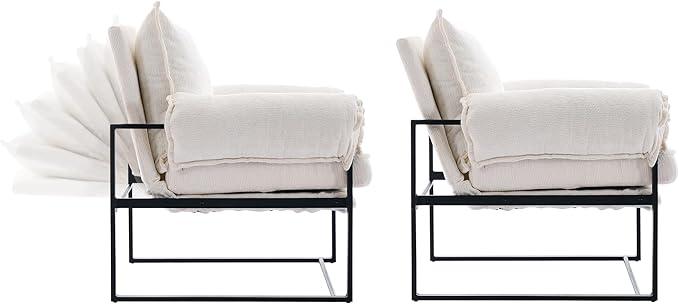 YISHENG Accent Chair with 6-Angle Adjustable Backrest, Chenille Fabric Living Room Chair Upholstered Lounge Chair, Modern Chair Cozy Reclining Chair for Reading Room, Set of 2 White-Ruum Studio Home